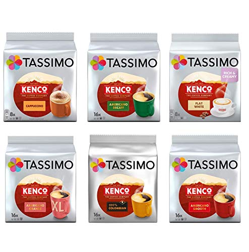 Tassimo Kenco Lovers Coffee Bundle - Kenco Cappuccino/Decaf/Flat White/Americano Grande/Colombian/Americano Smooth - 6 Packungen (80 Portionen) von Tassimo