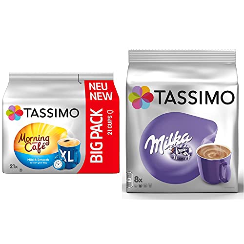 Tassimo Morning Café XL Mild & Smooth, 5er Pack Kaffee Kapseln im Big Pack (5 x 21 Getränke) & Kapseln Milka, 40 Kakao Kapseln, 5er Pack, 5 x 8 Getränke von Tassimo