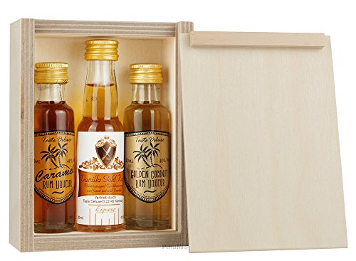 Rum Likör Coconut Caramel Vanilla Holzgeschenkbox 3 x 0,02l PiHaMi® Handel von Taste Deluxe