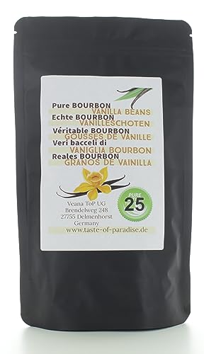 Bourbon Vanilleschoten (25 Stk. - 12-13cm) 100% natural aus Madagascar, frisch & saftig, hoher Vanillegehalt, Top Gourmet Vanille von Vaynilla