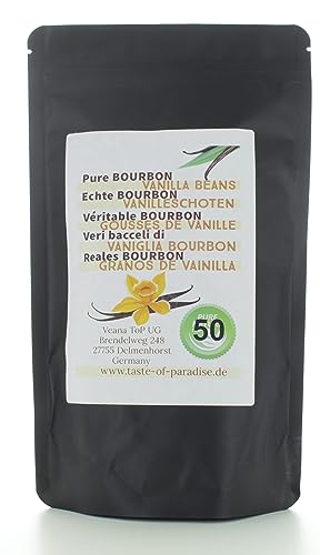 Bourbon Vanilleschoten (50 Stk. - 12-13cm) 100% natural aus Madagascar, frisch & saftig, hoher Vanillegehalt, Top Gourmet Vanille von Vaynilla