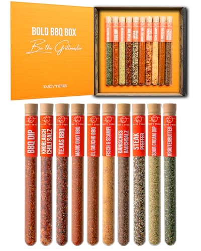 Tasty Tubes - Bold BBQ Box - Gewürz-Set - Besonderes Geschenk für Männer & Frauen - 10 verschiedene BBQ-, Dip- & Kräuterbutter-Gewürzmischungen - Geschenkbox für Grill-Begeisterte Tasty Tubes - Bold BBQ Box - Gewürz-Set - Besonderes Geschenk für Männer & Frauen - 10 verschiedene BBQ-, Dip- & Kräuterbutter-Gewürzmischungen - Geschenkbox für Grill-Begeisterte von Tasty Tubes