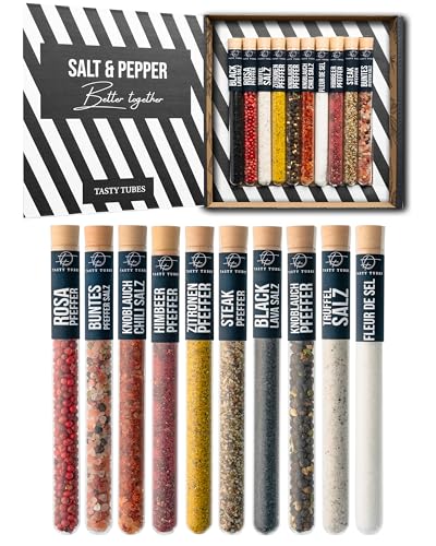 Tasty Tubes - Salt & Pepper - Gewürz-Set - Besonderes Geschenk für Männer & Frauen - 10 verschiedene Salz- & Pfeffer-Sorten aus aller Welt - Geschenkbox für Koch-Begeisterte Tasty Tubes - Salt & Pepper - Gewürz-Set - Besonderes Geschenk für Männer & Frauen - 10 verschiedene Salz- & Pfeffer-Sorten aus aller Welt - Geschenkbox für Koch-Begeisterte von Tasty Tubes