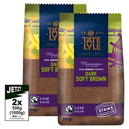 Tate & Lyle Fairtrade Dark Brown Soft Sugar 2x 500g (1000g) - Mississipi insperiert, Rohr Zucker von Tate & Lyle