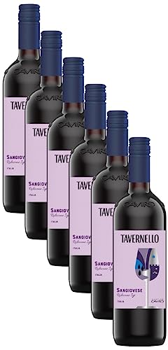 Tavernello Sangiovese Merlot Rubicone IGT, Weicher und Frischer Wein, 13% Vol, Packung mit 6 Flaschen à 750 ml von Tavernello