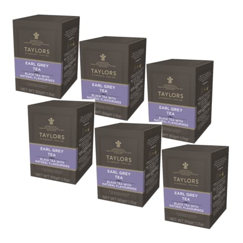 Taylors® | Bergamotte-Schwarztee Earl Grey, leicht duftend | Earl Grey Bergamotte-Schwarztee – 6 x 20 Teefilter (300 g) | Earl Grey-Schwarztee-Beutel von Taylors