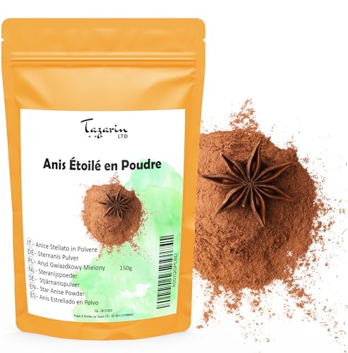 150g Sternanis Gemahlen, Sternanis Kapseln, Sternanis Pulver aus Kontrolliert, Sternanispulver, Star Anise - Aroma & Intensiver Geschmack - 100% Natürlich, Rein und Keine Zusatzstoffe | Tazarin Ltd von Tazarin LTD