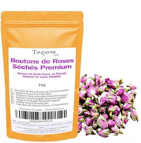 1kg Premium Speisepflanzen-Rosenknospen - Infusion aus getrockneten Atlas-Rosenblättern - Süßer und blumiger Geschmack und Aroma - 100% natürlich, rein und ohne Zusatzstoffe | TazarinLtd 1kg Premium Speisepflanzen-Rosenknospen - Infusion aus getrockneten Atlas-Rosenblättern - Süßer und blumiger Geschmack und Aroma - 100% natürlich, rein und ohne Zusatzstoffe | TazarinLtd von Tazarin LTD
