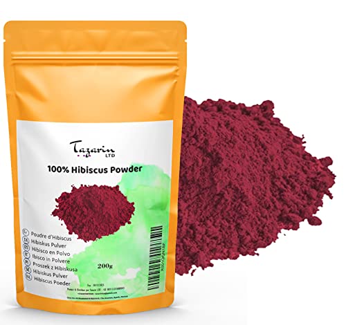 200g Hibiskusblüten Pulver - Hibiskusblüten Gemahlen - Hibiskus Pulver | 100% Natürlich, Rein und Ohne Zusatzstoffe | Tazarin Ltd von Tazarin LTD