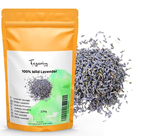 Tazarin LTD 250g Getrocknete Wilde Lavendelblüten - Sehr Wohlriechend im Vergleich zu Kultiviertem Lavendel - Schonend Sonnengetrocknet - 100% Natürlich von Tazarin LTD