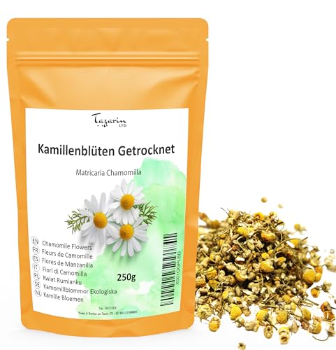 250g Kamillentee, Kamillenblüten, Kamillenblütentee, Ganze Blüten, Schonend Getrocknet, Kräutertee, Kamillen Tee - 100% Natürlich, Rein und Ohne Zusatzstoffe | Premium-Qualität - TazarinLtd von Tazarin LTD