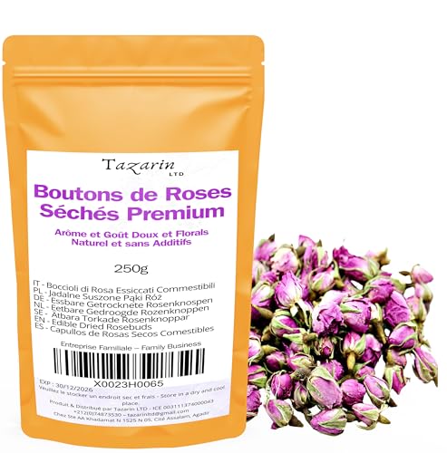 250g Premium Speisepflanzen-Rosenknospen - Infusion aus getrockneten Atlas-Rosenblättern - Süßer und blumiger Geschmack und Aroma - 100% natürlich, rein und ohne Zusatzstoffe | TazarinLtd 250g Premium Speisepflanzen-Rosenknospen - Infusion aus getrockneten Atlas-Rosenblättern - Süßer und blumiger Geschmack und Aroma - 100% natürlich, rein und ohne Zusatzstoffe | TazarinLtd von Tazarin LTD