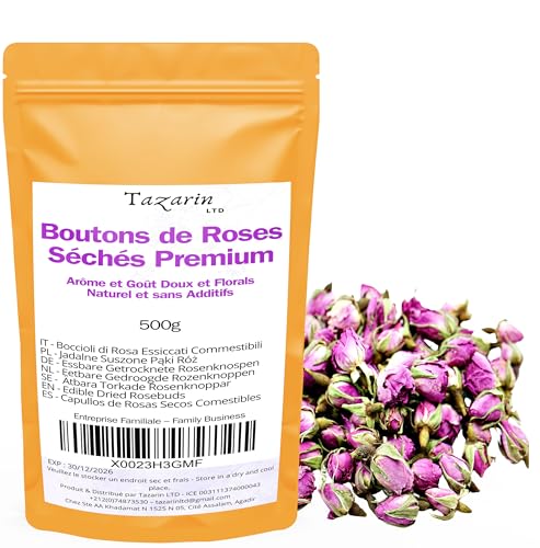 500g Premium Speisepflanzen-Rosenknospen - Infusion aus getrockneten Atlas-Rosenblättern - Süßer und blumiger Geschmack und Aroma - 100% natürlich, rein und ohne Zusatzstoffe | TazarinLtd 500g Premium Speisepflanzen-Rosenknospen - Infusion aus getrockneten Atlas-Rosenblättern - Süßer und blumiger Geschmack und Aroma - 100% natürlich, rein und ohne Zusatzstoffe | TazarinLtd von Tazarin LTD