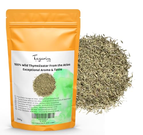 500g Wilder Atlas-Thymian/Zaatar – außergewöhnliches Aroma und Geschmack – 100% Natürlich, Rein und Keine Zusatzstoffe von Tazarin LTD