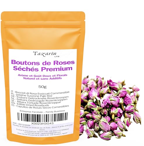 50g Premium Speisepflanzen-Rosenknospen - Infusion aus getrockneten Atlas-Rosenblättern - Süßer und blumiger Geschmack und Aroma - 100% natürlich, rein und ohne Zusatzstoffe | TazarinLtd 50g Premium Speisepflanzen-Rosenknospen - Infusion aus getrockneten Atlas-Rosenblättern - Süßer und blumiger Geschmack und Aroma - 100% natürlich, rein und ohne Zusatzstoffe | TazarinLtd von Tazarin LTD