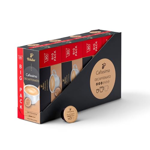 Tchibo Cafissimo Caffè Crema entkoffeiniert Kaffeekapseln, 120 Stück – 4x30 Kapseln (Kaffee, mild mit feinem Aroma), nachhaltig & fair gehandelt von Tchibo