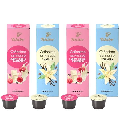 Tchibo Cafissimo Probierset Limited Edition Espresso Raspberry White Choc & Vanilla, 40 Stück (4x 10 Kaffeekapseln), nachhaltig & fair gehandelt von Tchibo