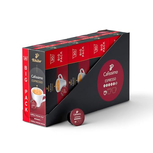 Tchibo Cafissimo Vorratsbox Espresso kräftig Kaffeekapseln, 120 Stück – 4x 30 Kapseln (Espresso, intensiv mit kräftigen Röstaromen), nachhaltig & fair gehandelt von Tchibo