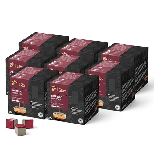 Tchibo Qbo Espresso Apaneca Ana Premium Kaffeekapseln, 216 Stück – 8x27 Kapseln (Espresso, Intensität 5/10, elegant mit Karamellnote), nachhaltig, aus 70% nachwachsenden Rohstoffen von Tchibo