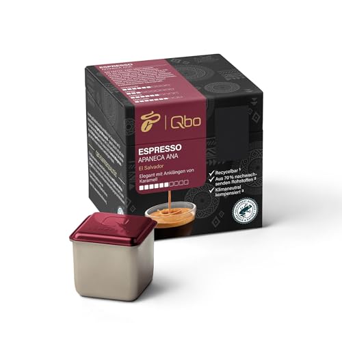 Tchibo Qbo Espresso Apaneca Ana Premium Kaffeekapseln, 8 Stück (Espresso, Intensität 5/10, elegant mit Karamellnote), nachhaltig, aus 70% nachwachsenden Rohstoffen & klimaneutral kompensiert von Tchibo