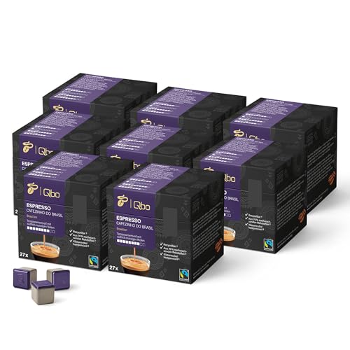 Tchibo Qbo Espresso Cafezinho do Brasil Premium Kaffeekapseln, 216 Stück – 8x27 Kapseln (Espresso, Intensität 8/10, temperamentvoll & nussig), nachhaltig, aus 70% nachwachsenden Rohstoffen von Tchibo