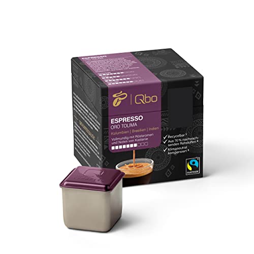 Tchibo Qbo Espresso Oro Tolima Premium Kaffeekapseln, 8 Stück (Espresso, Intensität 7/10, vollmundig mit Röstaromen), nachhaltig, aus 70% nachwachsenden Rohstoffen & klimaneutral kompensiert von Tchibo