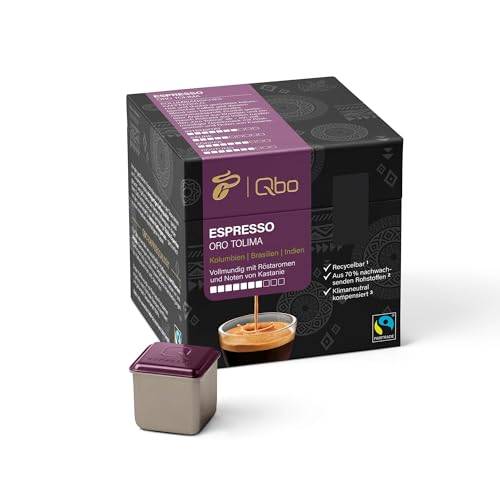 Tchibo Qbo Espresso Oro Tolima Premium Kaffeekapseln, 8 Stück (Espresso, Intensität 7/10, vollmundig mit Röstaromen), nachhaltig, aus 70% nachwachsenden Rohstoffen & klimaneutral kompensiert von Tchibo