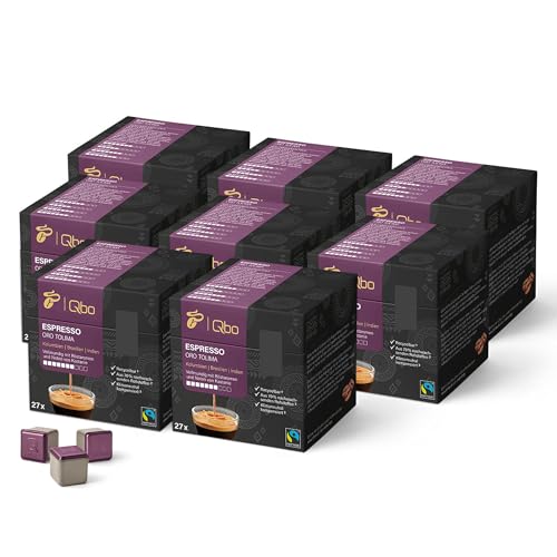 Tchibo Qbo Espresso Oro Tolima Premium Kaffeekapseln, 216 Stück – 8x27 Kapseln (Espresso, Intensität 7/10, vollmundig mit Röstaromen), nachhaltig, aus 70% nachwachsenden Rohstoffen von Tchibo