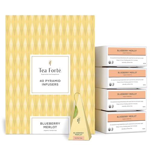 Tea Forte Blueberry Merlot | Packung mit 40 Aufgusspyramiden | Bio-Kräutertee von Tea Forte