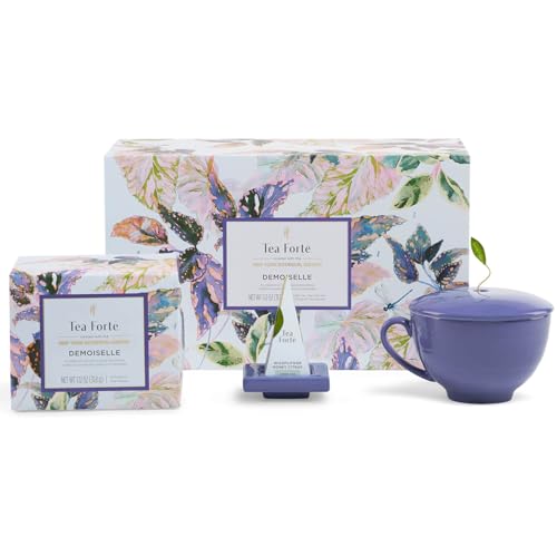 Tea Forte Geschenk-Set mit Kaffeetasse, Teetablett und 10 handgefertigten Pyramiden-Tee-Ei (Demoiselle) von Tea Forte