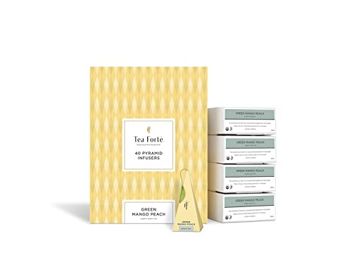 Tea Forte Green Mango Peach | Packung mit 40 Aufgusspyramiden | Grüner Bio-Tee von Tea Forte
