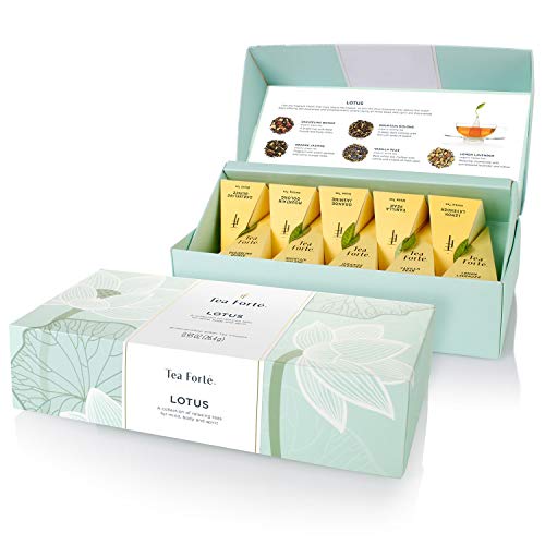 Tea Forte Lotus Presentation Box | 10 Bio Tee-pyramiden | Schwarztee, Oolong Tee, Grüntee, Weißer Tee und Kräutertee by Tea Forté von Tea Forte