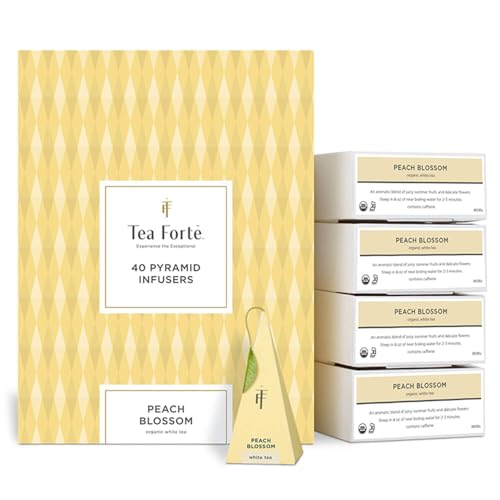 Tea Forte Peach Blossom | Packung mit 40 Aufgusspyramiden | Weißer Bio-Tee von Tea Forte