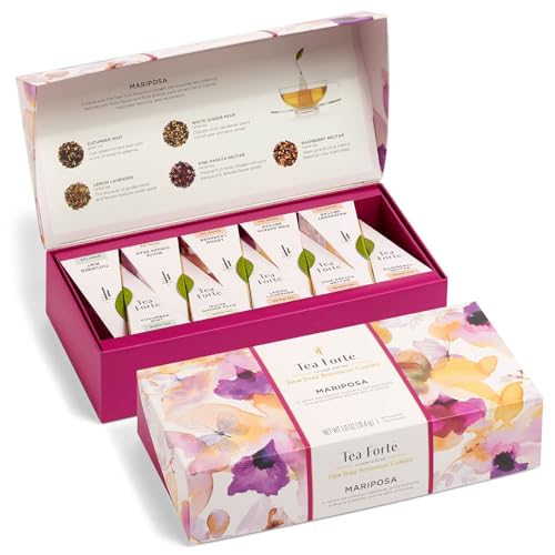 Tea Forte Petite Präsentationsbox - Tee-Sampler, Sortierte Vielfalt, 10 Handgefertigte Pyramid-Infuser (Mariposa) von Tea Forte