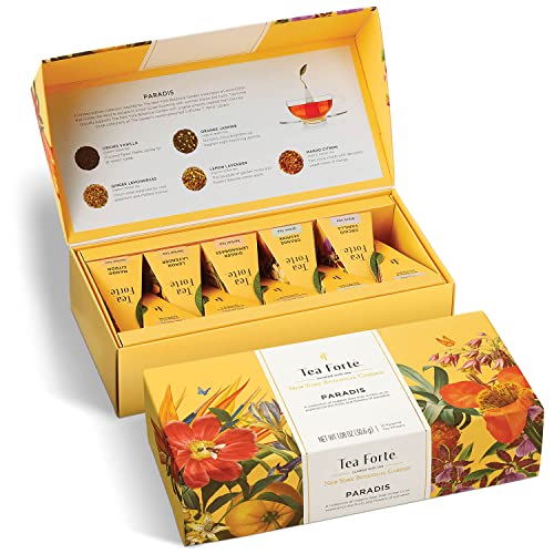 Tea Forte, Petite Präsentationsbox für Teeproben, Teebox mit verschiedenen Sorten, 10 Teebeutel, Pyramiden-Tee-Eim, Bio (Paradis) von Tea Forte