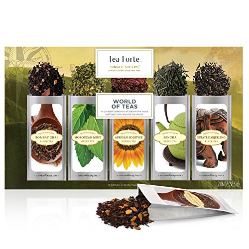Welt der Tees von Tea Forté zum Aufgießen, Teebox mit Verschiedenen Sorten Loser Teeblätter, für 15 Tassen - Grüner Tee, Kräutertee, Schwarzer Tee und Chai-Tee von Tea Forte