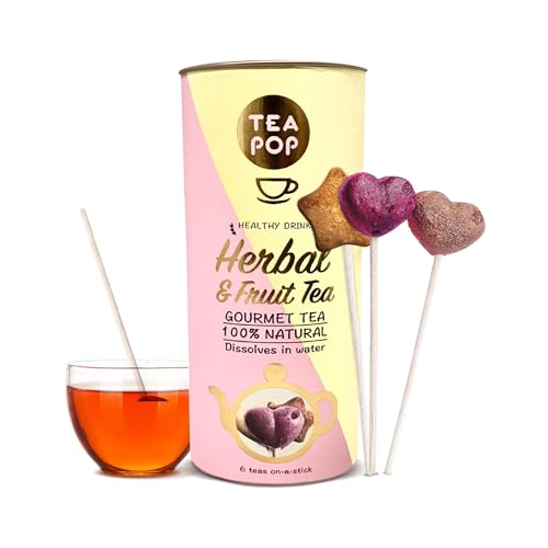 Tea-Pop Kräuter- & Früchtetee, 6 Tea-Pop-Sticks 100% natürlich, veganer Gourmet-Tee mit Zitrone-Ingwer, Fruchtpunsch, Knusprigem Karamell, leicht löslich in Wasser von Tea Pop
