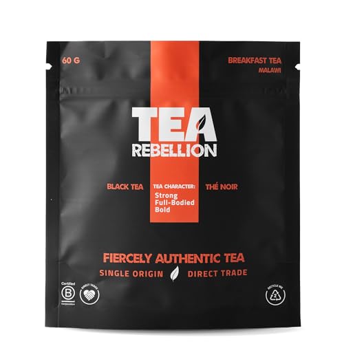Tea Rebellion | Frühstücks-Schwarztee | Fairtrade, UTZ und Rainforest-zertifizierter Anbau | Kräftig, Vollmundig, Intensiv | Aus Malawi | 60g Loser Blatttee von Tea Rebellion