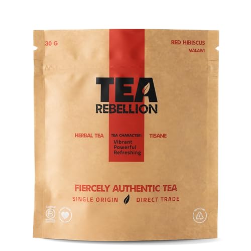 Tea Rebellion Handgepflückter Roter Hibiskus Kräutertee | Fair Trade, UTZ+ & Rainforest Alliance Zertifiziert | Reich an Vitamin C | Lebendig, Kräftig & Erfrischend | Aus Malawi | 30g Loser Blatttee von Tea Rebellion