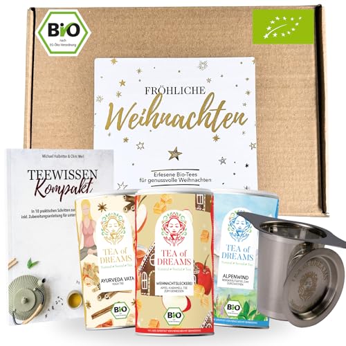 Bio Tee Geschenk Weihnachten mit Teesieb - Fröhliche Weihnachten - Mit Liebe gefertigt von Menschen mit Behinderung | fair | loser Tee als Geschenkbox von Tea of Dreams