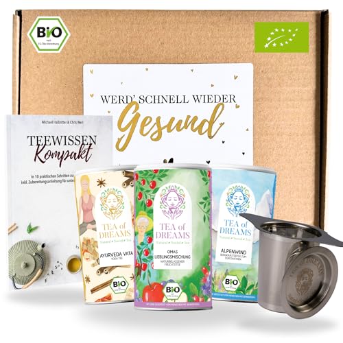 Gute Besserung Tee Geschenk – Das Genesungsgeschenk für Männer und Frauen - get well soon inkl. Teesieb von Tea of Dreams