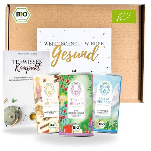 Gute Besserung Tee Geschenkset – 3 Bio-Tees & 48-seitiges Tee Magazin – Das ultimative Genesungsgeschenk für Männer und Frauen - get well soon von Tea of Dreams