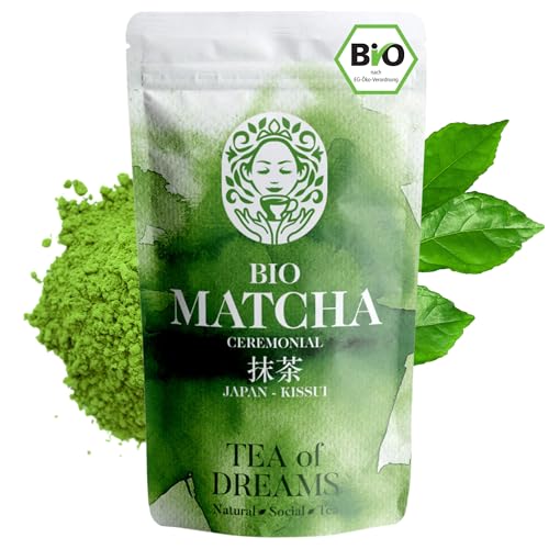 Matcha Pulver Bio für Tee und Matcha Latte - Premium Ceremonial Grade aus Japan - Original Kissui Grüntee - 30g von Tea of Dreams