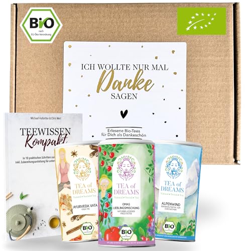 Tee Geschenkset 'Danke' – 3 Bio-Tees & 48-seitiges Magazin 'Teewissen Kompakt' – Einzigartiges Dankeschön Geschenk für Tee-Liebhaber von Tea of Dreams