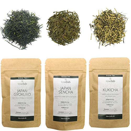 Japanischer Grüner Tee Lose Probierset Geschenkset 3x 20g, Signature Premium Grüntee Japan Sencha Gyokuro Kukicha, Japanese Green Tea TeaClub von TeaClub