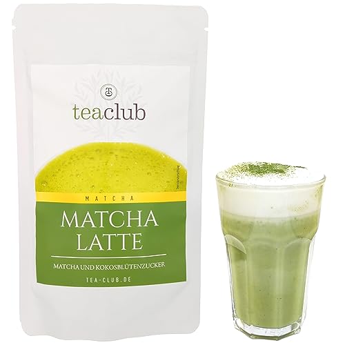 MATCHA LATTE MIX mit 20% Matcha Tee Pulver und Kokosblütenzucker 200g, Vegan Glutenfrei, Grüntee-Pulver mit Koskosblütenzucker, TeaClub von TeaClub