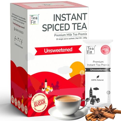 TeaFit Premium Unsweetened Spiced Instant Tea Premix - 10 Single Serve Sachets | Ready to Drink Instant Milk Tea Premix | Strong Home Like Masala Chai | No Added Artificial Sugar TeaFit Premium Unsweetened Spiced Instant Tea Premix - 10 Single Serve Sachets | Ready to Drink Instant Milk Tea Premix | Strong Home Like Masala Chai | No Added Artificial Sugar von TeaFit