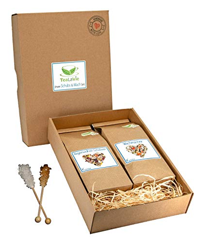 TEALAVIE - 2er Set Schubs & Wach | loser hochwertiger Kräuter Tee in nachhaltigem Design für Teeliebhaber | ideal für Dankeschön Geschenke | 120g Kräutertee lose von TeaLaVie