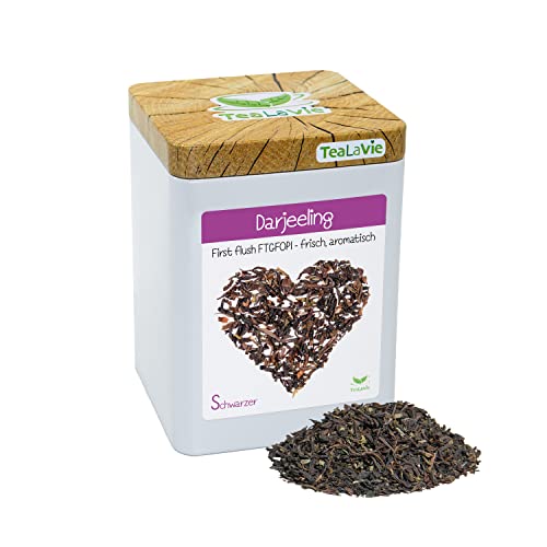 TEALAVIE - Schwarztee lose | Darjeeling First flush FTGFOP1 - frisch, aromatisch | 100g Dose loser Schwarzer Tee von TeaLaVie