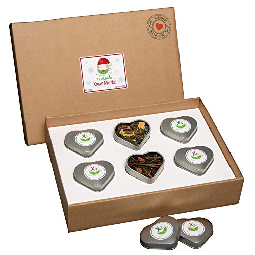 TEALAVIE - 6er Set Wintertee | Winter Mix 1 | 50g Schwarztee und Grüntee lose in edlen Herz-Teedosen | Xmas Weihnachtstee - loser Tee in für Teeliebhaber | ideal für Dankeschön Geschenke von TeaLaVie